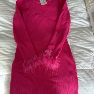 Pink Lily Hot Pink Feather Cuff Dress